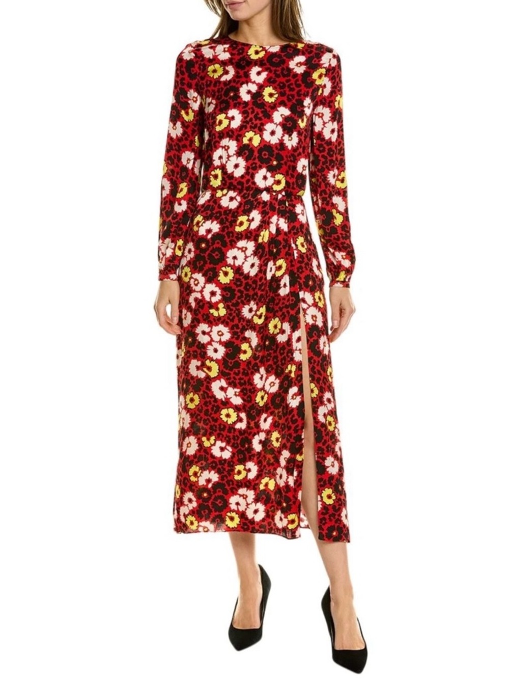 The Kooples Wild Blossom Floral Maxi Dress Size 3 (US Large/8) Slit Back red